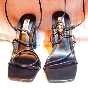 Steve‎ Madden Y2K  Woman's Black Tie Around Ankle 4 Inch Heels 6.5 M